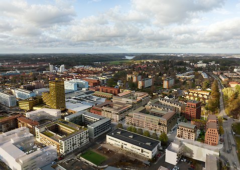 Visionsbild som visar framtida bostadskvarter i centrala Väsby.